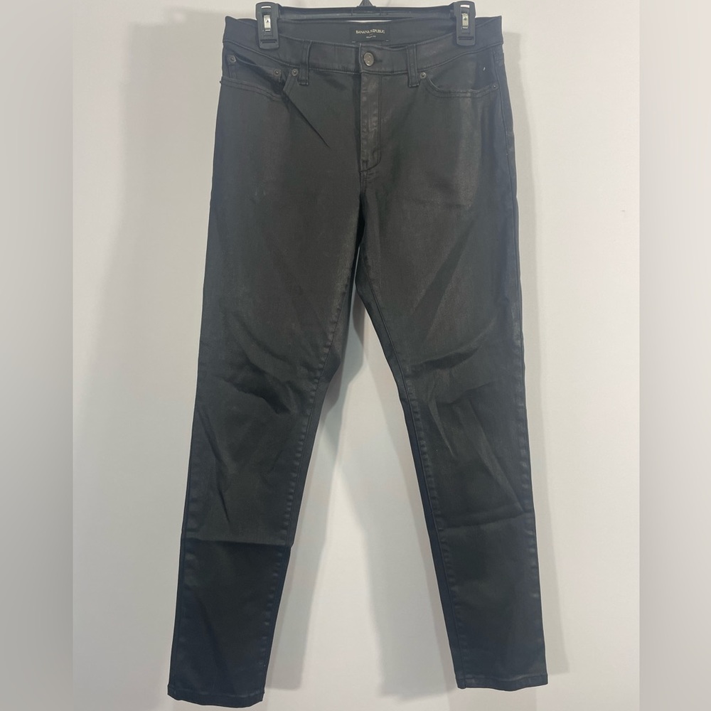 Banana Republic Size 29/8R Coated Denim Black, Stretch Skinny Fit Jeans